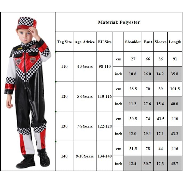 Barn Pojkar Motorracingförare Maskeradkostym Formelbil Cosplay Kläder 140cm