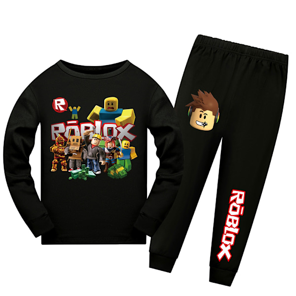 7-14 år Barn Pojkar Flickor Roblox Spel Långärmad Topp och Byxor Pyjamas Set Barn Sovkläder Outfit Black 150cm