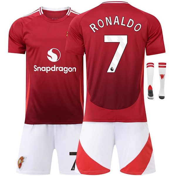 2024-2025 Red Devils Hemmatröjor för Barn Fotbollströja Nummer #7 Cristiano Ronaldo Tröja Fotboll Ungdom Träningskläder Fotboll Träningsuniformer 24