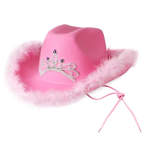 Western Style Rosa Cowboy Hat Party Tiara Cowgirl Cap Pink Raw Edge
