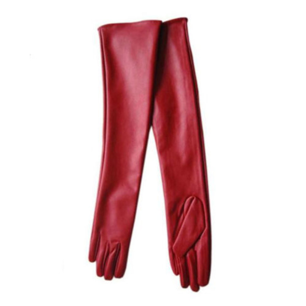 Lang læderhandsker til kvinder, moderigtige retro trendy handsker red 40cm