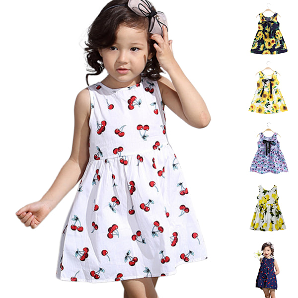 Småbarn Barn Baby Flickor Prinsessa Sommar Ärmlös Solklänning Casual Strandklänning G 90cm