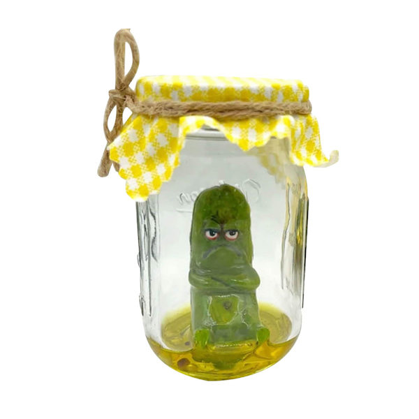 Grumpy Pickle i en burk Skulptur Skrikande Miniatyr Känslomässigt stöd Gåvor B