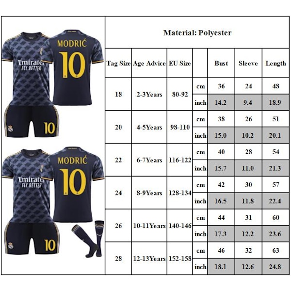 #10 Modric Fodboldtrøje til Børn Drenge T-shirt Shorts Strømper Trøje Sommer Træningsdragt Sæt 18