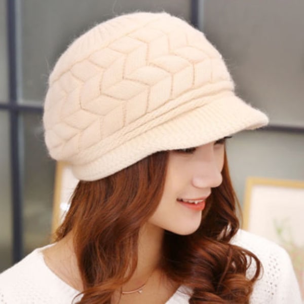 Dammode huvudbonader _  retro kepsar _  stickade mössor Beige