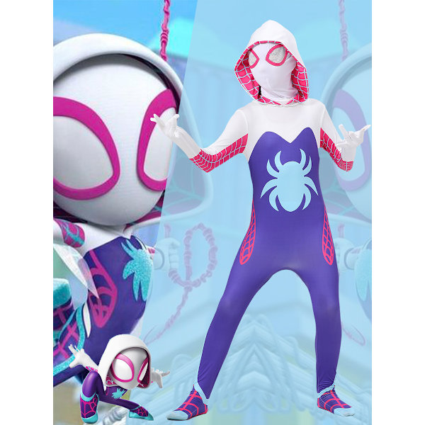 Gwen Kostymdräkt Jumpsuits Vuxen Flicka Pojke SpiderHero Gwen Cosplay Jumpsuit Halloweenfest Fancy Dress Up Kostymer 180cm