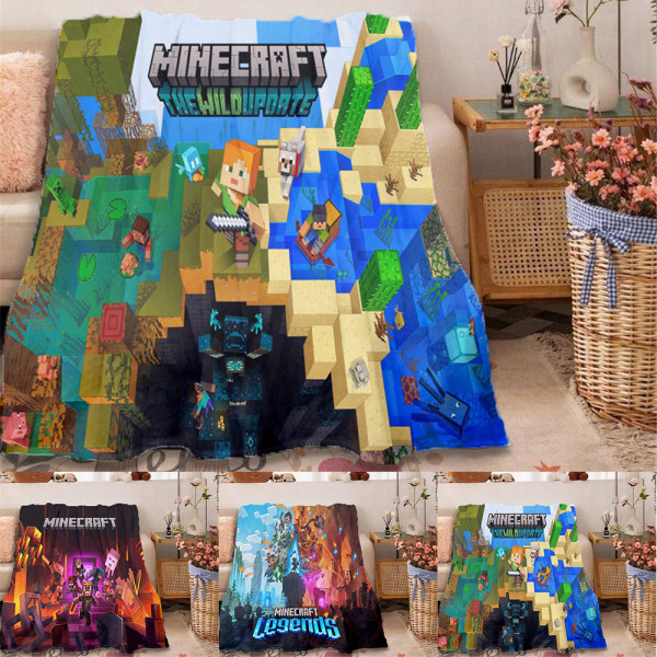 Minecraft Cartoon Mjuk Plyschfilt För Vardagsrum Sovrum C 125*150cm