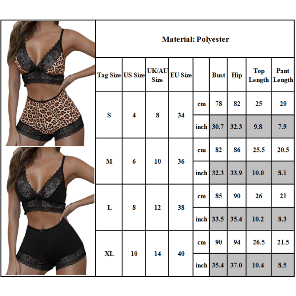 Sexiga perspektivsömmar Sexiga Sling Underkläder Set för kvinnor Leopard M