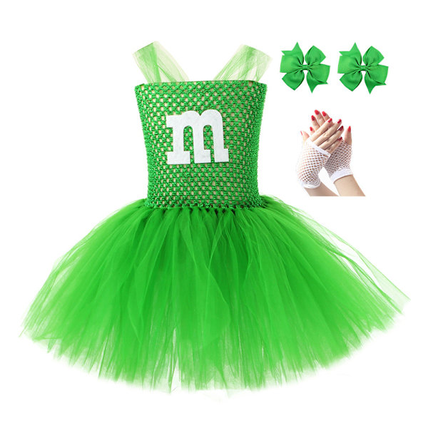 M&M's Kostym Hårspännen Handskar Set Barn Flickor Tutu Tyllklänning Maskerad Green M