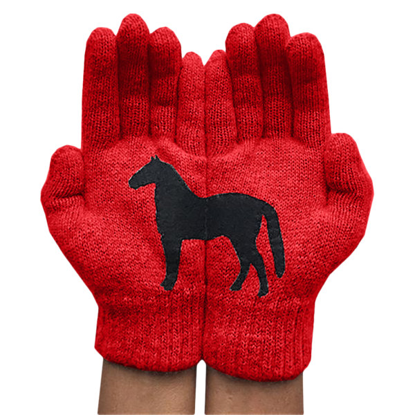 Dam Svart Häst Tryckta Handskar Korta Mode Retro Handskar red