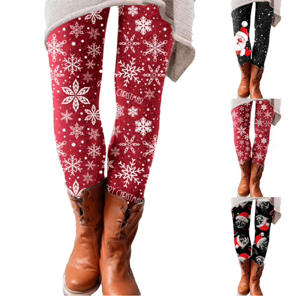 Kvinnors Skinny Byxor Vinter Varma Jul Tomte Print Legging Byxor C L