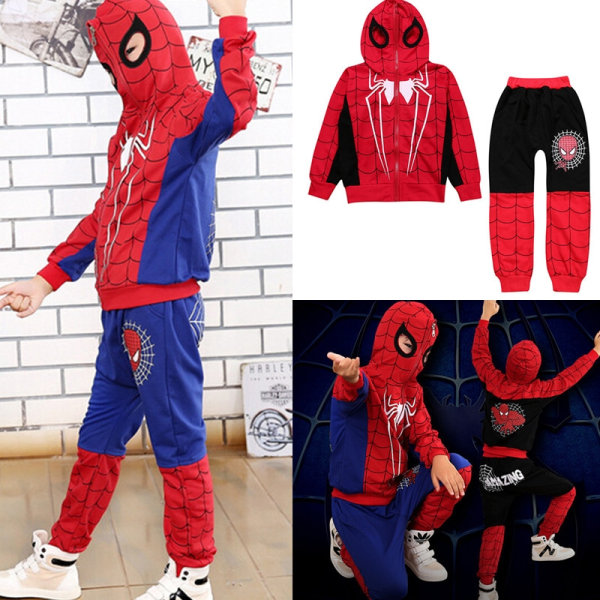 Spiderman Outfit för pojkar Barn Sport Träningsoverall Sweatshirt blue 5-6Years