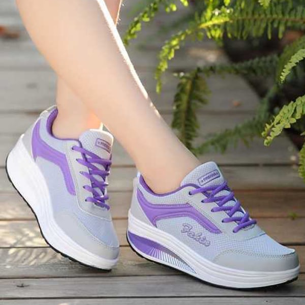 Casual sneakers för kvinnor som andas halkfria sneakers gray purple 42