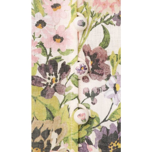 Dam Sommar Höst Böhmen Korta Klänningar Lång Lykta Ärm V-ringad Blommig Tryck Retro Lös Klänning M