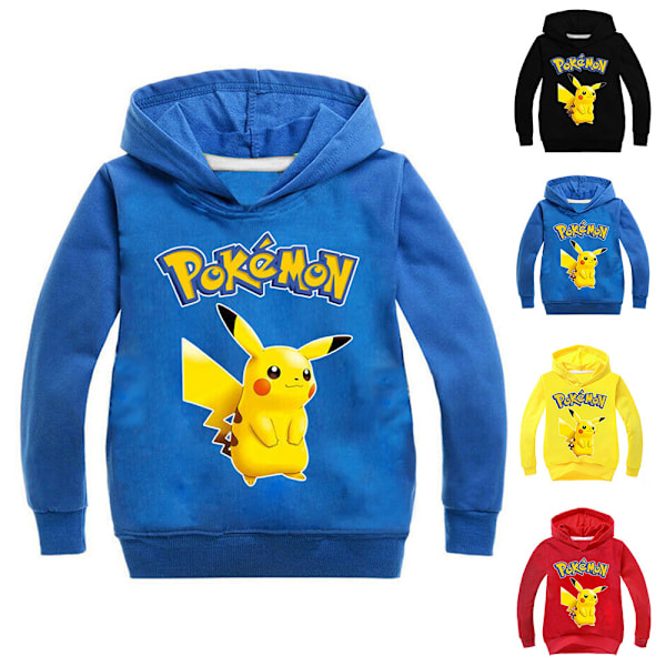 Pikachu Barn Hoodie med Huva Pojkar Flickor Cartoon Print Pullover Black 140cm