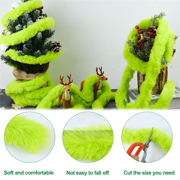 Julklapp Faux Fur Band, för Julgransdekoration eller Kransbågar Hantverk, Semester Inomhus Utomhus Fest Dekoration (Grön) 5cm*2m