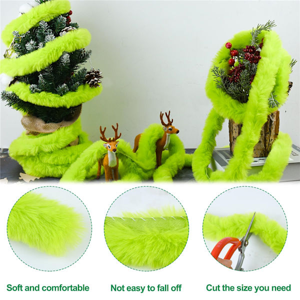 Julklapp Faux Fur Band, för Julgransdekoration eller Kransbågar Hantverk, Semester Inomhus Utomhus Fest Dekoration (Grön) 5cm*5m