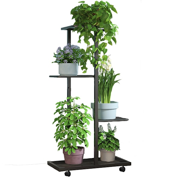 Blomsterstandere 4-etagers med hjul 44x23x80 cm Sort jern