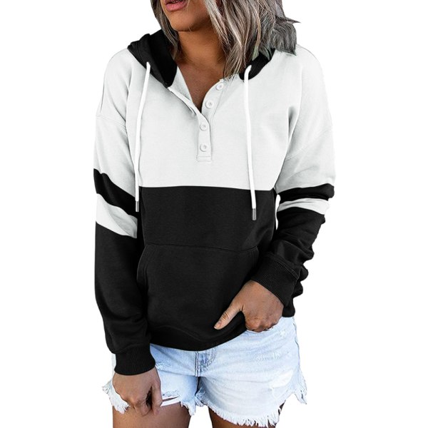 Kvinnor Color-blocking Plus Velvet Långärmad Hood Sweatshirt black M