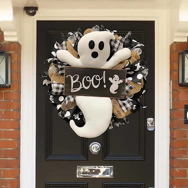 Halloween Krans BOO Farmhouse-Ghost Krans Dörr Dekor
