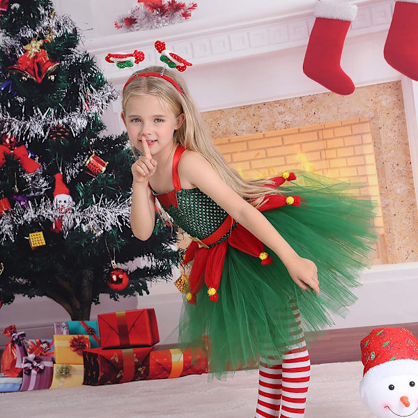 Lasten tyttöjen joulupuku setti Tutu mekko + sukat + hiuspanta L