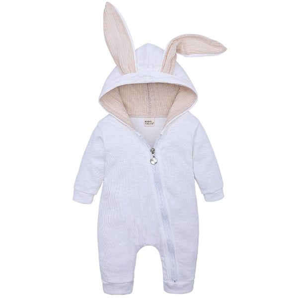 Baby Romper Söt Kanin 3D Öron Hoodie 1-Delad Dragkedja Body White 73