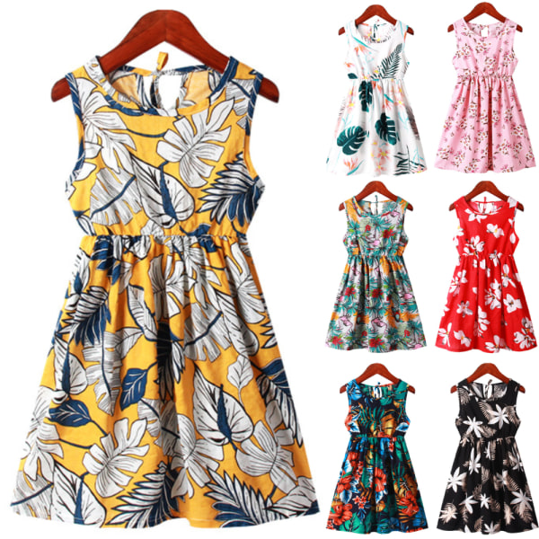 Kid Girls Blommig Tank Dress Sommar ärmlös solklänning #1 140