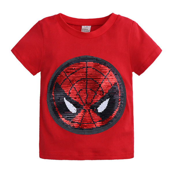 Barn Pojkar T-shirt Vändbar paljett Spider Man Print T-shirt Red 2-3 Years