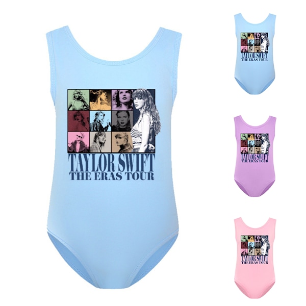 Taylor Swiftie Print Barnkläder Flicka En Delig Baddräkt Baddräkt Simdräkt Light Blue 130cm