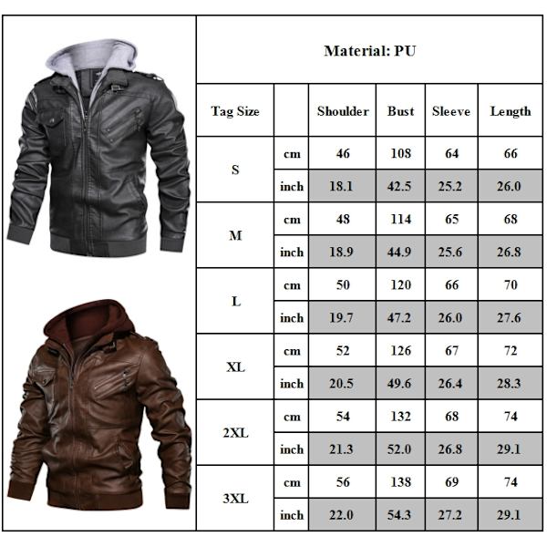 Herrejakke i skinn, motorsykkel, slim fit, hette PU-jakke, høst vinter, fritid, vindtett, herreklær, avtakbar hatt Grey L
