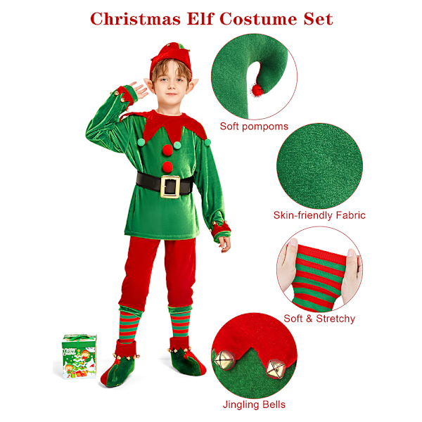 Jultomte Kostym för Småbarn, Flickor Santa Claus Set, Pojkar Elf Maskeraddräkt, Jultomte Kostym för Barn 110cm