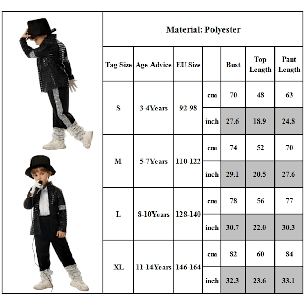 2024 Barn Pojkar Michael Jackson Cosplay Kostym Halloween Rollspel Festkläder M