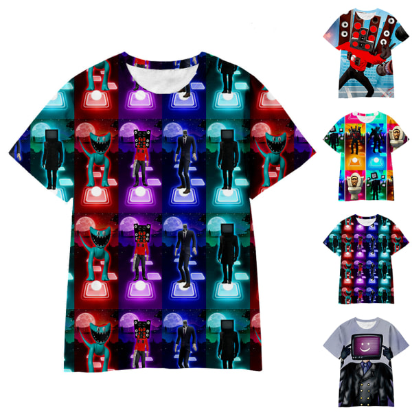 Skibidi Toalett TV Man Barn 3D Print T-Shirt Pojke Tjej Sommar Kortärmad T-tröja D 6-7 Years