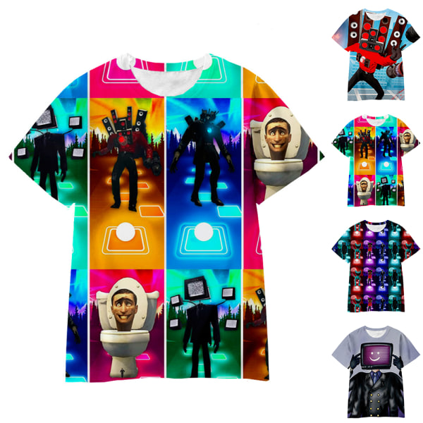 Skibidi Toalett TV Man Barn 3D Print T-Shirt Pojke Flicka Sommar Kortärmad Tee Top D 8-9 Years