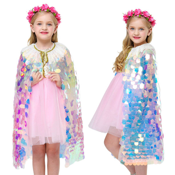 Sjöjungfru kappa barn flickor färgglada paljetter prinsessa capes L