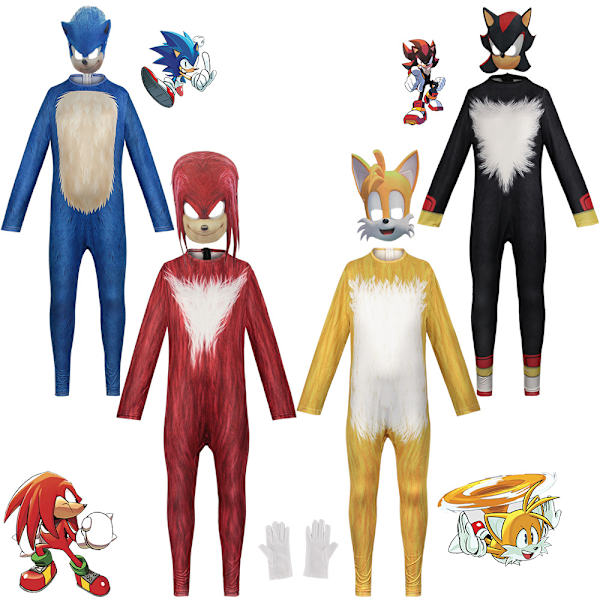 Sonic Hedgehog Cosplay -asu lapsille, pojille ja tytöille, juhla-asu päähineellä Red 130cm