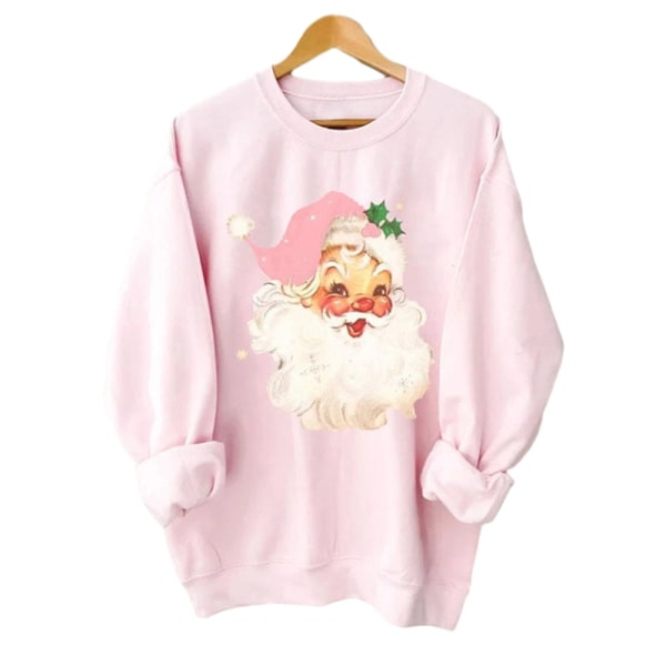 Kvinnors jultomtetryck semester långärmad pullover topp pink S