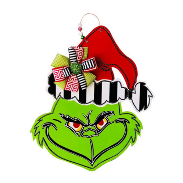 Julgrinch Trä Dörr Hängande Skylt Gård Veranda Fönster Deko Stripe