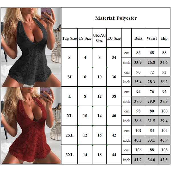 Kvinnors Lingerie Print Mesh Lace Cosplay Fancy Nattkläder Sovkläder Wine Red L