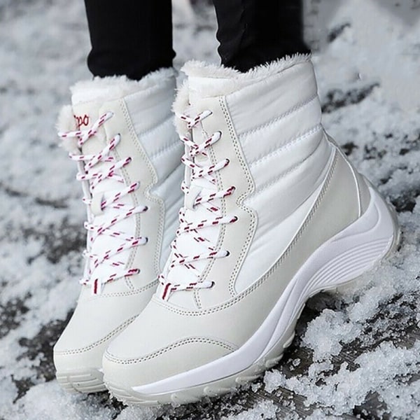Snow Boots Plus Velvet High-Top Lace-Up Boots Skor för kvinnor white 43