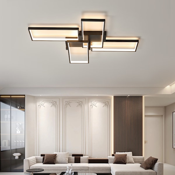 [3-dagers forsendelse] LED taklamper - Trinnløs dimbar taklampe - 4 rektangler, 90*65cm Black