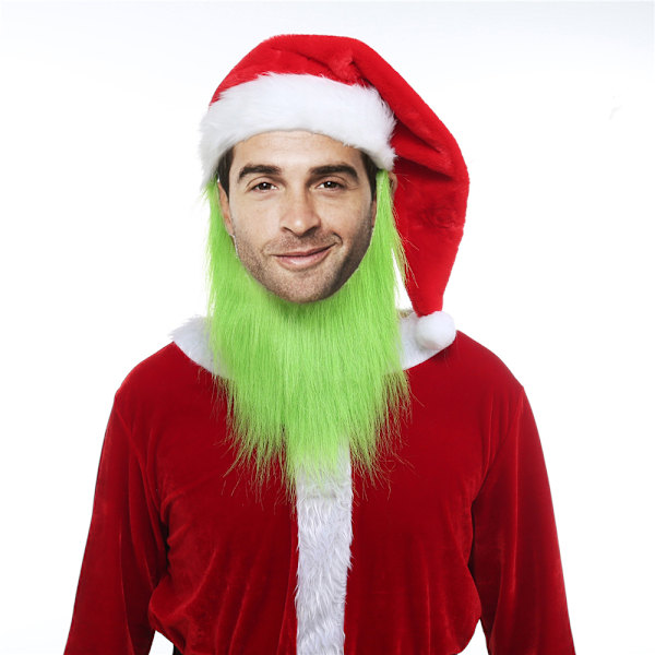 Green Monster Klesstilbehør Juleplysj Skjegg Julenissehatt og Fury Hansker Egnet for Juleferie Festrekvisitter