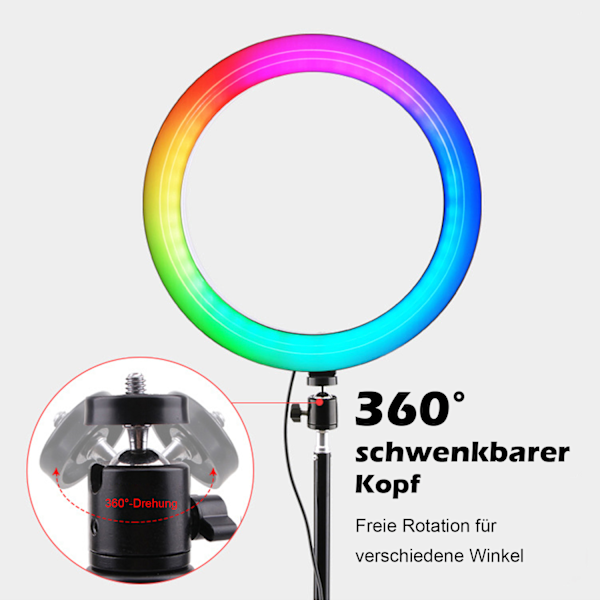 [3-dages forsendelse] Letvægts 10 tommer ringlampe til skrivebord med 2 stativer - 18 RGB farve dæmpbar selfie ringlampe m/ fjernbetjening, højdejusterbar, til TK