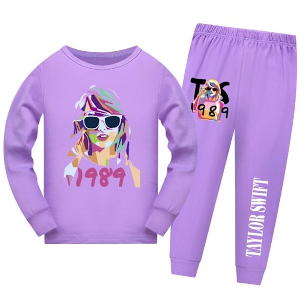 9-14 år flickor Taylor Swift långärmad topp och byxor bomull pyjamas set barn sovkostym outfit Purple 160cm