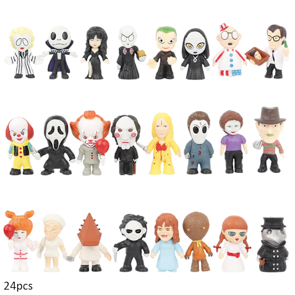 24 st/set Halloween Mini Figurer Byggklossar Leksaker, Skräckfilmskaraktär Chucky Actionfigurer för Vuxna Barn Pojkar Gåvor Tårtdekorationer 24PCS