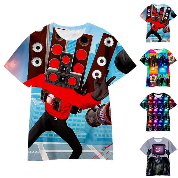 Skibidi Toalett TV Man Barn 3D Print T-Shirt Pojke Flicka Sommar Kortärmad Tee Top A 9-10 Years