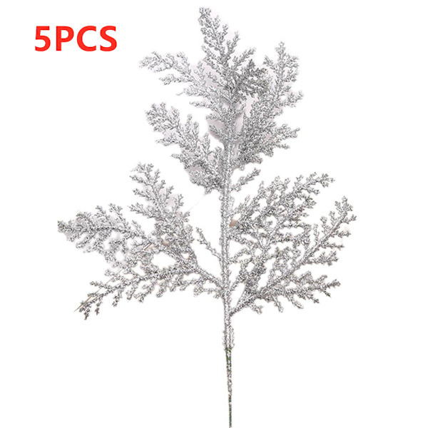 5 stk. kunstige blomster, furublader, gren, julekransdekorasjon silver 5PCS