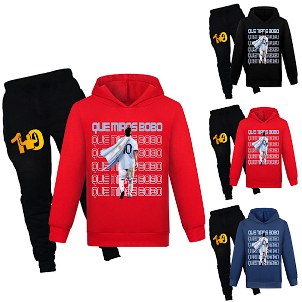 Messi Barn Sport Träningsdräkt Långärmad Huvtröja Sweatpants Casual Outfits Red 140cm