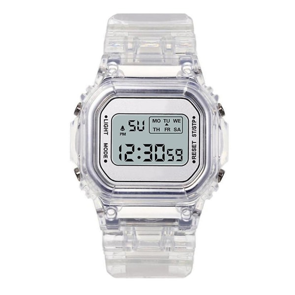 Unisex Casual Transparent Vattentät Digital Sportklocka White