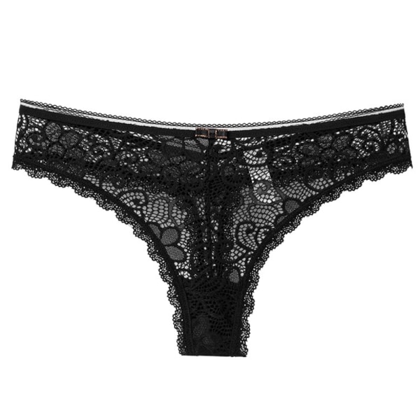 Låg midja sömlös spets Genomskinliga sexiga underkläder för kvinnor Black L